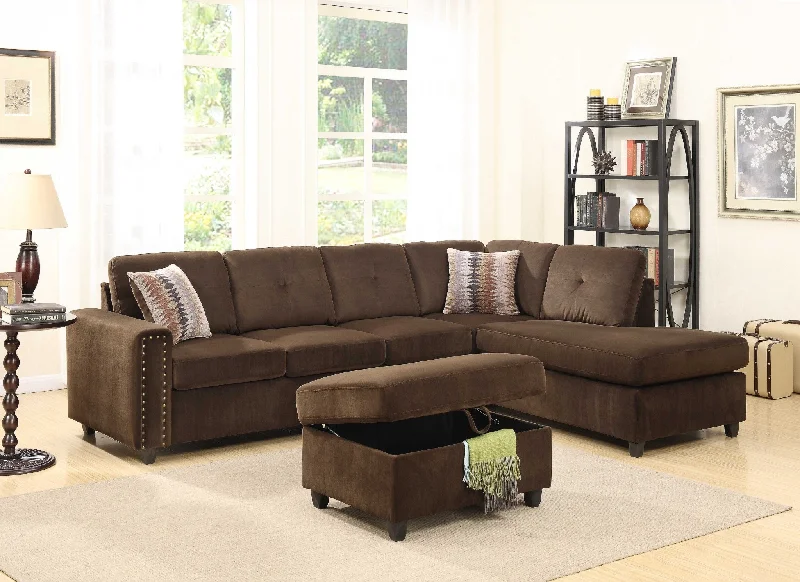 Pillow for luxury comfort-Chocolate Velvet L Shaped Two Piece Sofa and Chaise Sectional And Toss Pillows