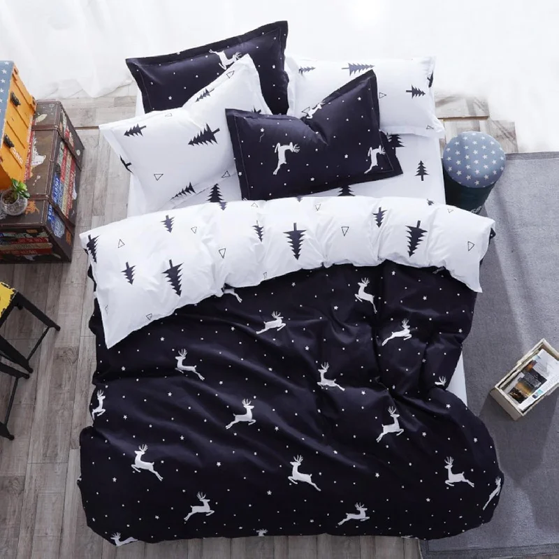 Pillow with foam core-Christmas Deer Bedding Pillowcase Duvet Cover Set With Zipper (King, White Dee