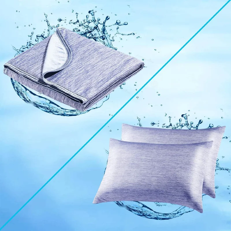 Pillow for lumbar relief-Cooling Cotton Blanket (Queen/Full Size - Blue) And Pillowcase (Queen - Blue)