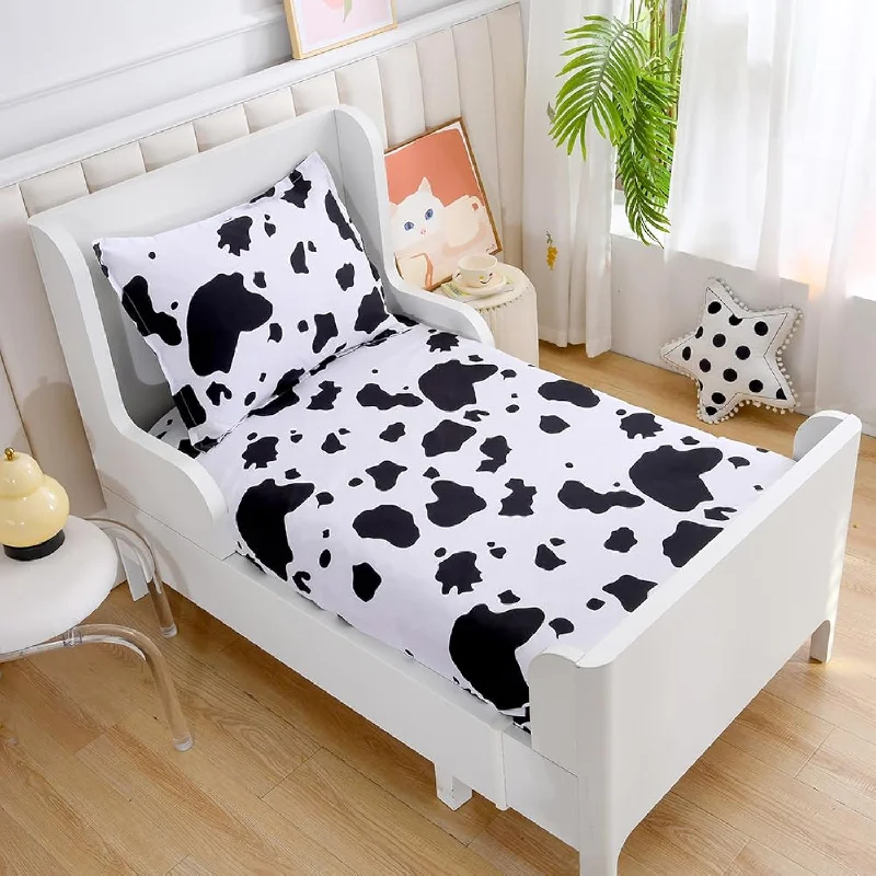 Pillow with allergen-free material-Cow Printed Bed Fitted Sheet And Pillowcases Set,Soft Kids Sheets For Twin Siz