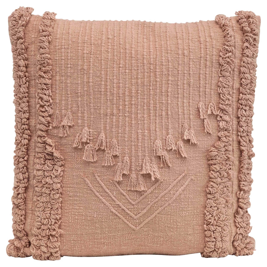 Pillow with gel finish-Creative Co-op - Applique & Fringe Pillow