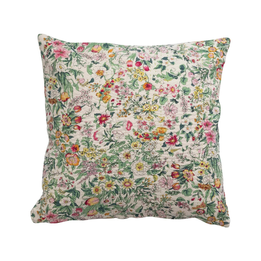 Pillow with foam texture-Creative Co-op - Cotton Floral Printed Pillow