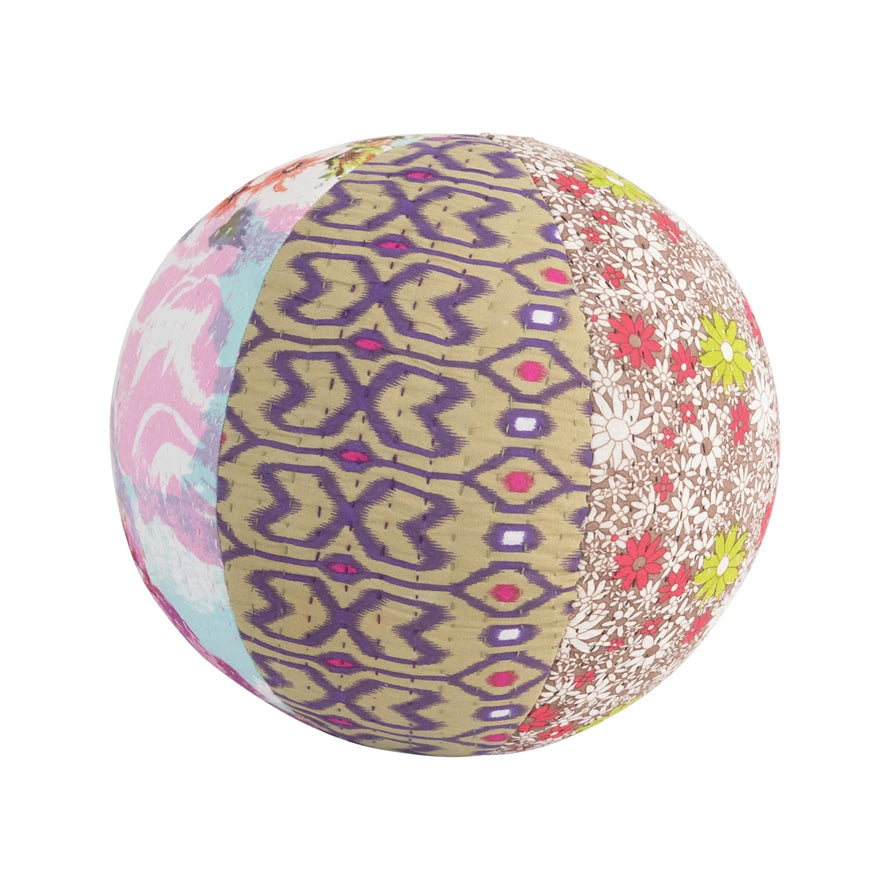 Pillow with thick design-Creative Co-op - Kantha Fabric Patchwork Orb Pillow