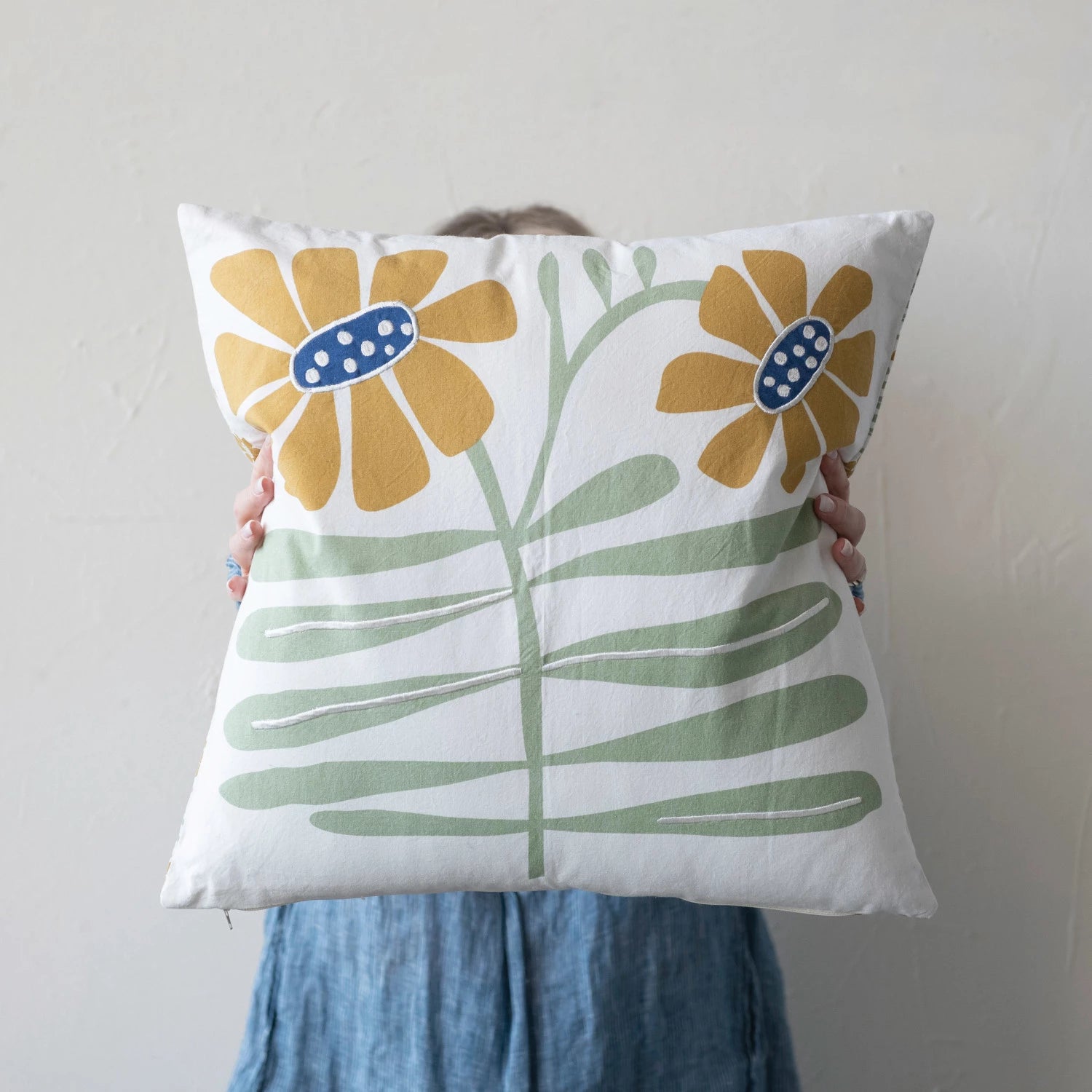 Pillow for hotel sleep-Creative Co-op - Printed Floral Pillow with Embroidery