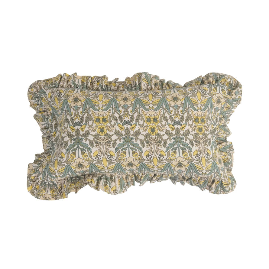 Pillow with washable texture-Creative Co-op - Ruffle Floral Pattern Lumbar Pillow