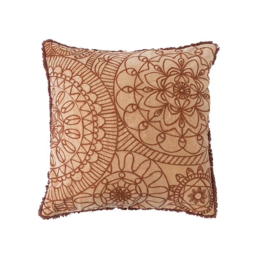 Pillow for single relaxation-Creative Co-op - Velvet Pillow with Cotton Embroidery