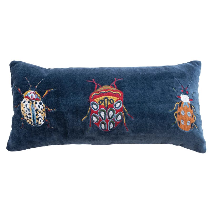 Pillow for maternity sleep-Creative Co-op - Velvet Pillow with Embroidered Beetles