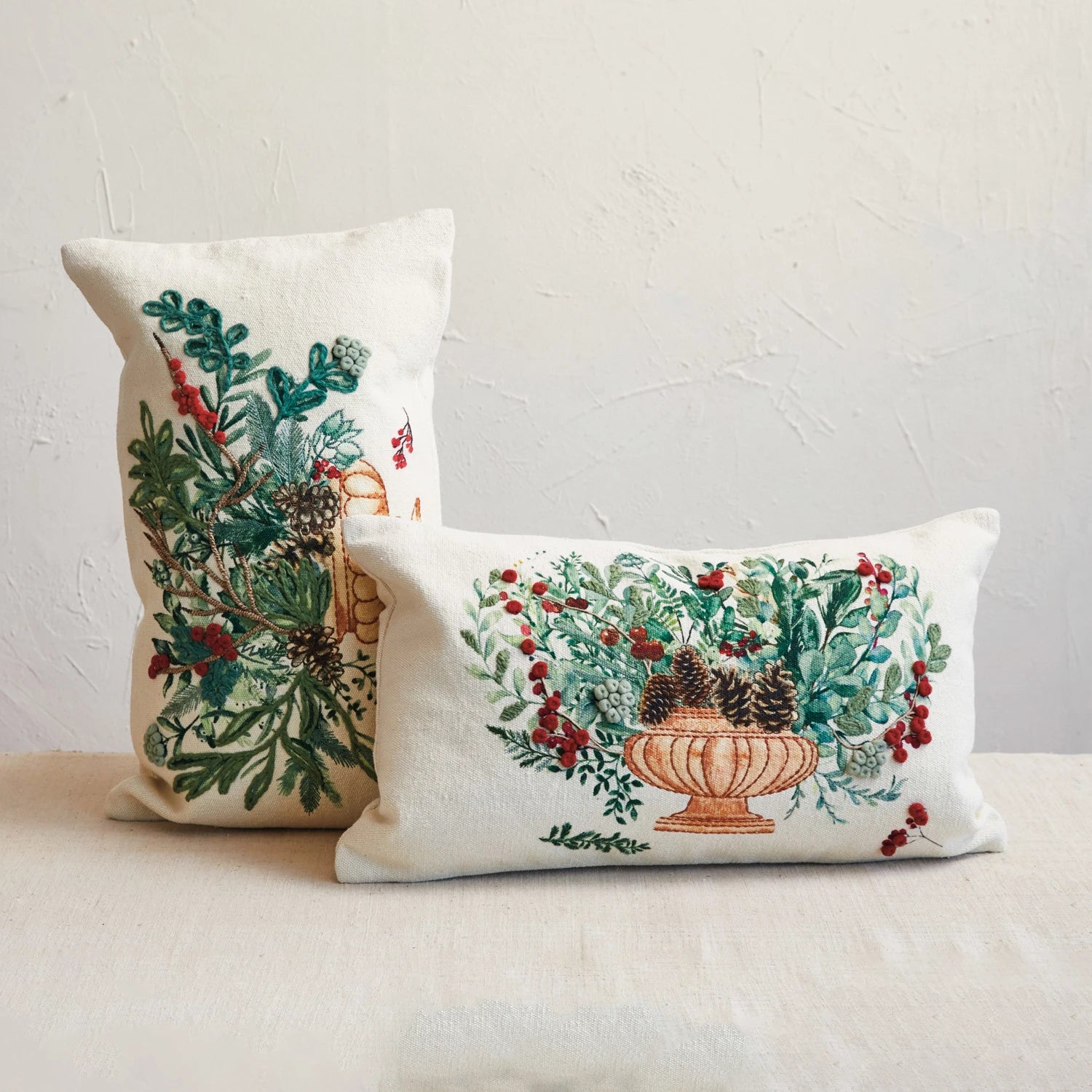 Pillow with natural texture-Creative Co-op - Winter Botanical Pillow