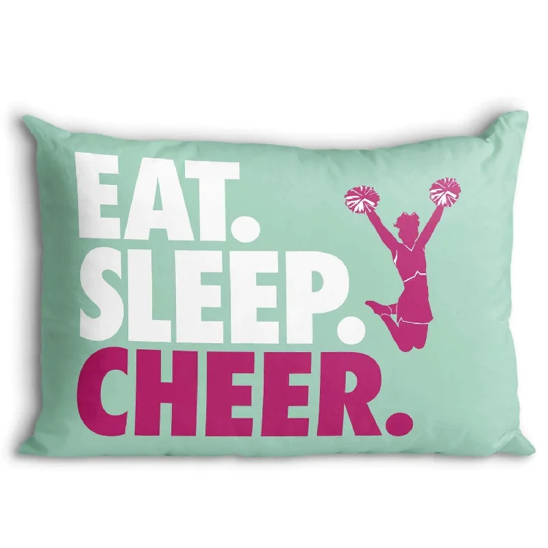 Pillow with memory foam core-Eat Sleep Cheer Pillowcase | Cheerleading Pillowcase Home Decor | Teal