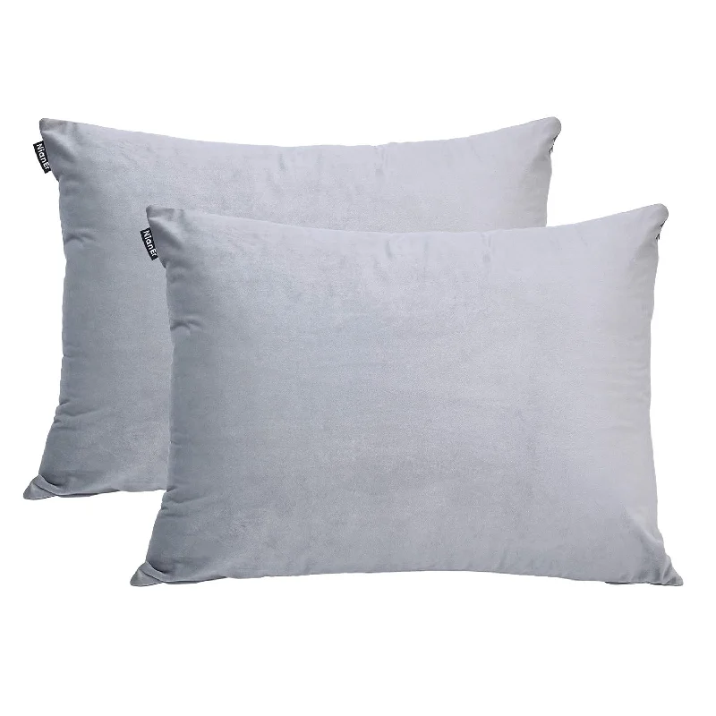 Pillow for queen beds-Fall Winter Velvet Pillowcases Set Of 2 Pillow Cases With Zipper Closure Grey,