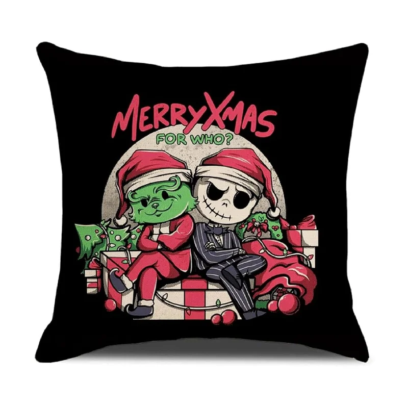 Pillow with breathable fabric-Funny Merry Christmas Pillow Cover Jack And Grinches Christmas Movies Characte