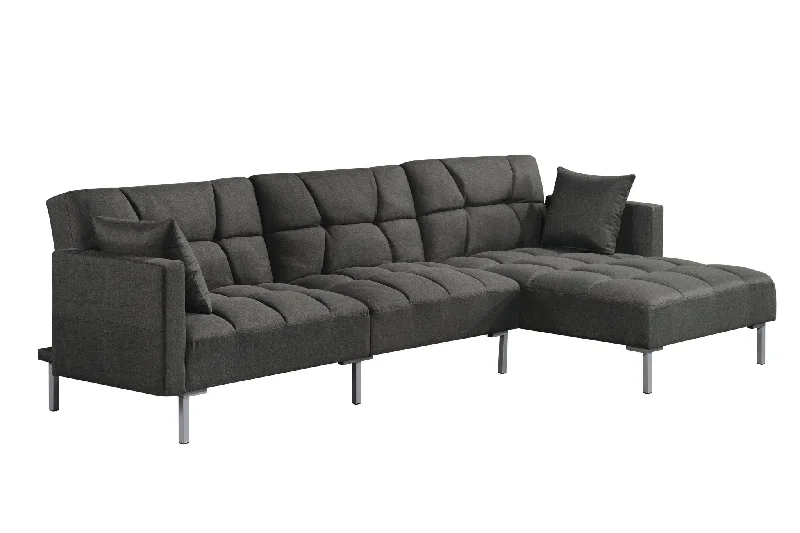 Pillow for teenage relaxation-Dark Gray Polyester Modular L Shaped Two Piece Sofa and Chaise Sectional And Toss Pillows