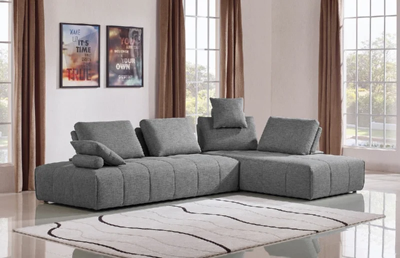 Pillow with linen blend-Gray Polyester Modular L Shaped Two Piece Sofa and Chaise Sectional And Toss Pillows