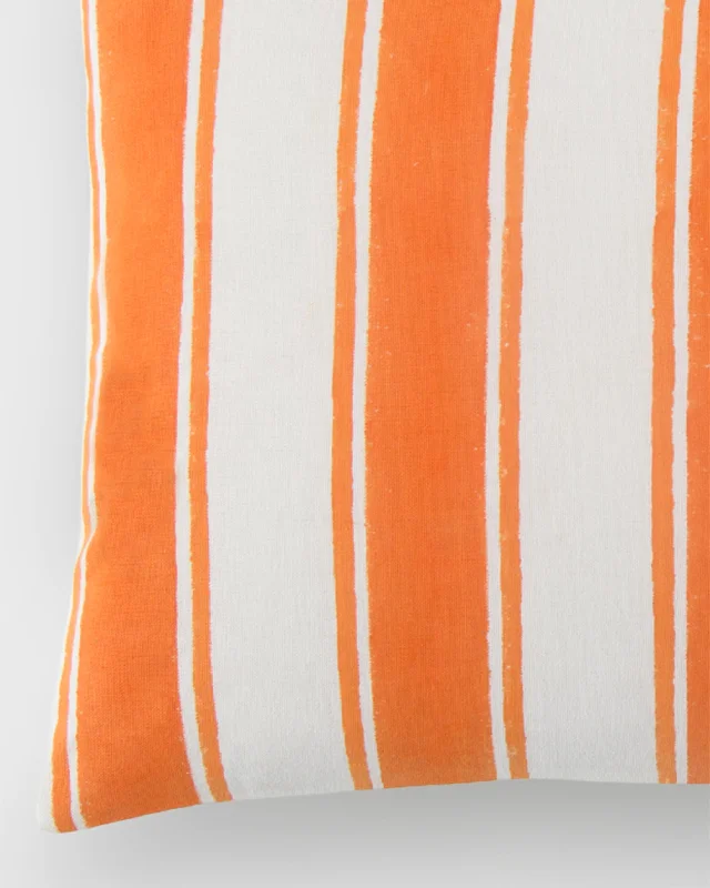 Pillow with satin finish-Kumarakom Nautical Stripe Pillow Cover - Tangerine