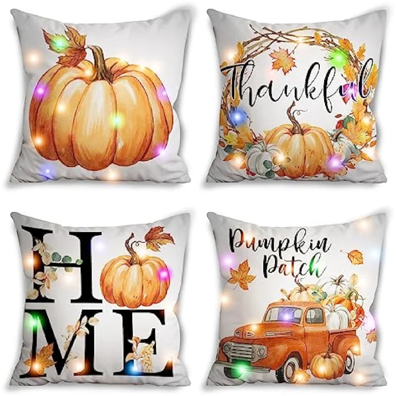 Pillow for back relaxation-LED Fall Pumpkin Throw Pillow Covers Fall Decorations Thanksgiving for Home