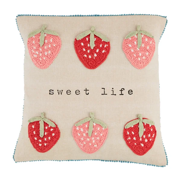 Pillow with airy design-Mud Pie - Crochet Strawberry Pillow