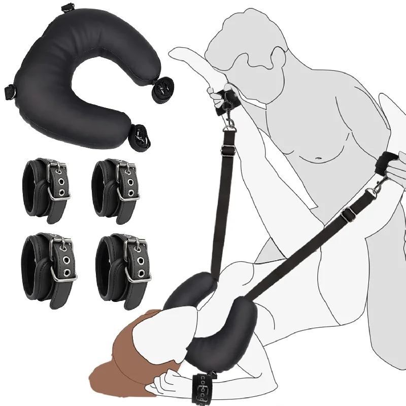 Pillow for teen relaxation-Sex Bondage Bdsm Kit Restraints Set Adult Sex Toys, Leash Adjustable Hand Ankle Cuffs & Neck Pillow, Sm Bed Slave Bondage Gear & Accessories For Couple Sex Games