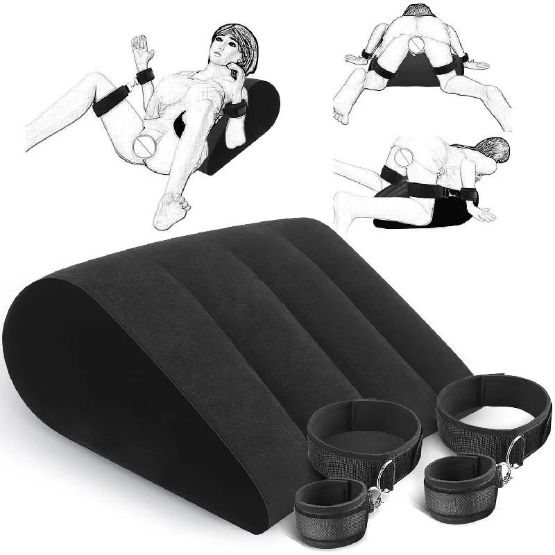 Pillow for teenage sleep-Sex Bondage Pillow Handcuffs Set - Thigh Wrist Cuffs Sex Position Support Pillow Inflatable Ramp Sex Furniture Couples Toy Bdsm Bondage Restraint Kit Adult Sex Toy For Women And Couple(Black