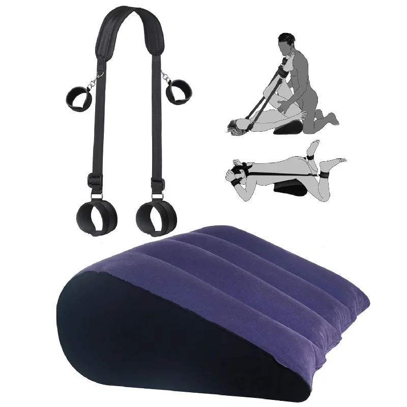 Pillow with airy fabric-Sex Bondage Restraints Bdsm Kit With Sex Pillow, Leg Sex Sling Handcuffs Ankle Cuffs With Sex Wedge Position Ramp Inflatable Cushion, Couples Sex Toys Bed Restraints-Straps Adult Sex Furniture Set