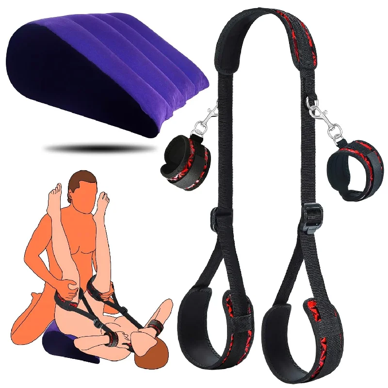 Pillow for small children-Sex Bondage Restraints Leather Wrist & Thigh Bdsm Set With Sex Pillow,Bed Restraints For Couples,Sex Pillow Position Cushion Triangle Inflatable Ramp Sex Furniture Positioning