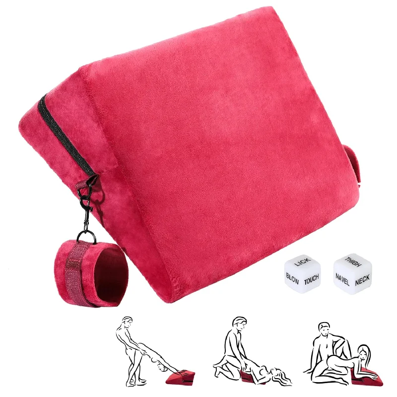 Pillow with smooth design-Sex Furniture Wedge Pillow Cushion With Handcuffs And Dice For Erotic Game Play Sex Positioning Triangle Wedge Pillow (1 Piece, Wine Red)