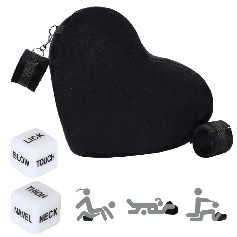 Pillow with allergy-friendly design-Sex Heart Wedge Pillow Sex Furniture Positioning Foam Pillow Cushion With Handcuffs And Dice For Adult Couples (1 Piece, Black)