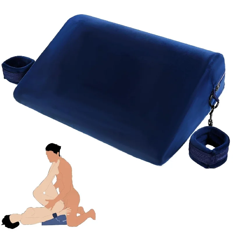 Pillow with natural fabric-Sex Pillow Foam Sex Furniture Position Pillows With Restraints Handcuffs Set Bdsm Bondage Foam Ramp Cushion With Wrist Cuffs Multifunctional Sex Toys Pillows For Couples (Blue)