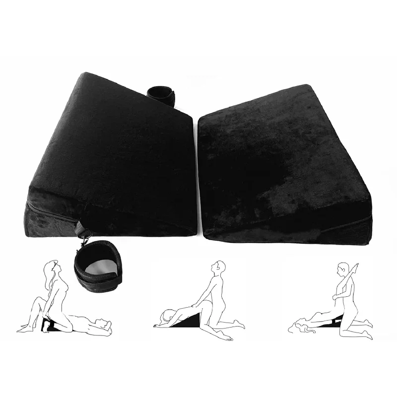 Pillow with dense design-Sex Pillow Furniture Cushion 2 Pcs Bdsm Restraint Sex Toys Triangle For Couples Position Adult Women With Handcuffs (Black)