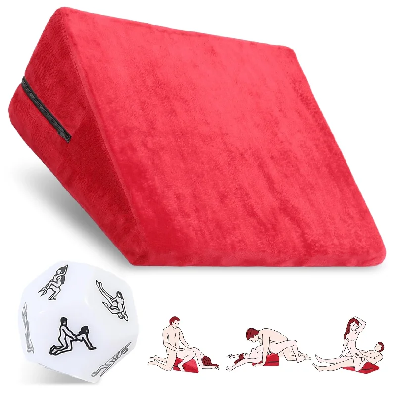 Pillow for young sleep-Sex Pillow Wedge Position Pillow Sex Furniture Foam Sex Cushion And Dice Sex Games For Adult Couples (Red)