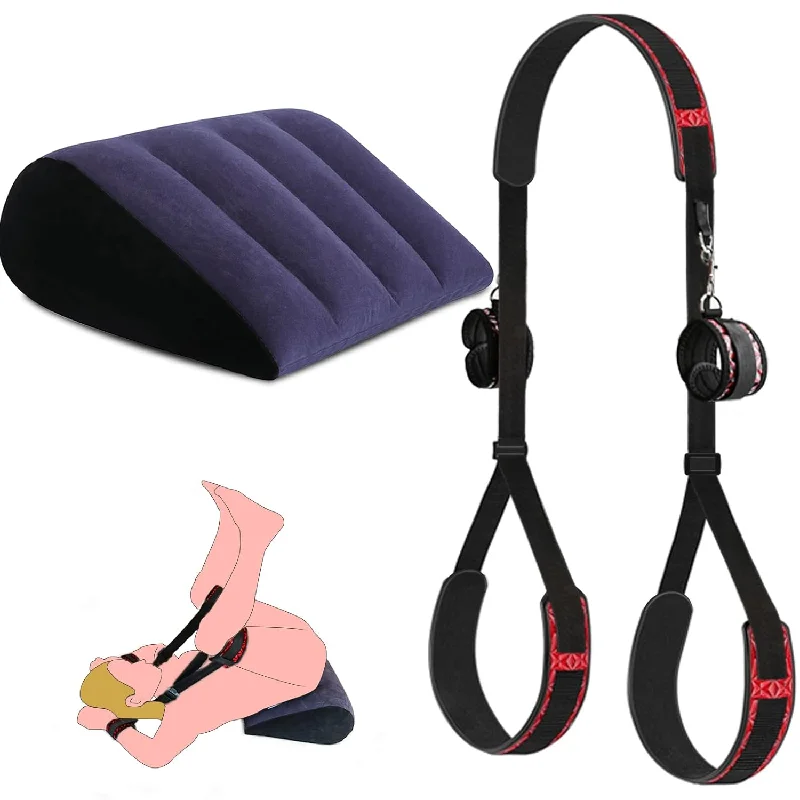 Pillow for back support-Sex Toys Position Pillow Cushion With Sex Leather Bondage Strap, Sex Ramp Furniture For Couple Deep Position Support, Sex Harness Thigh Restraint Adjustable Sling Restraints For Women Men And Couples