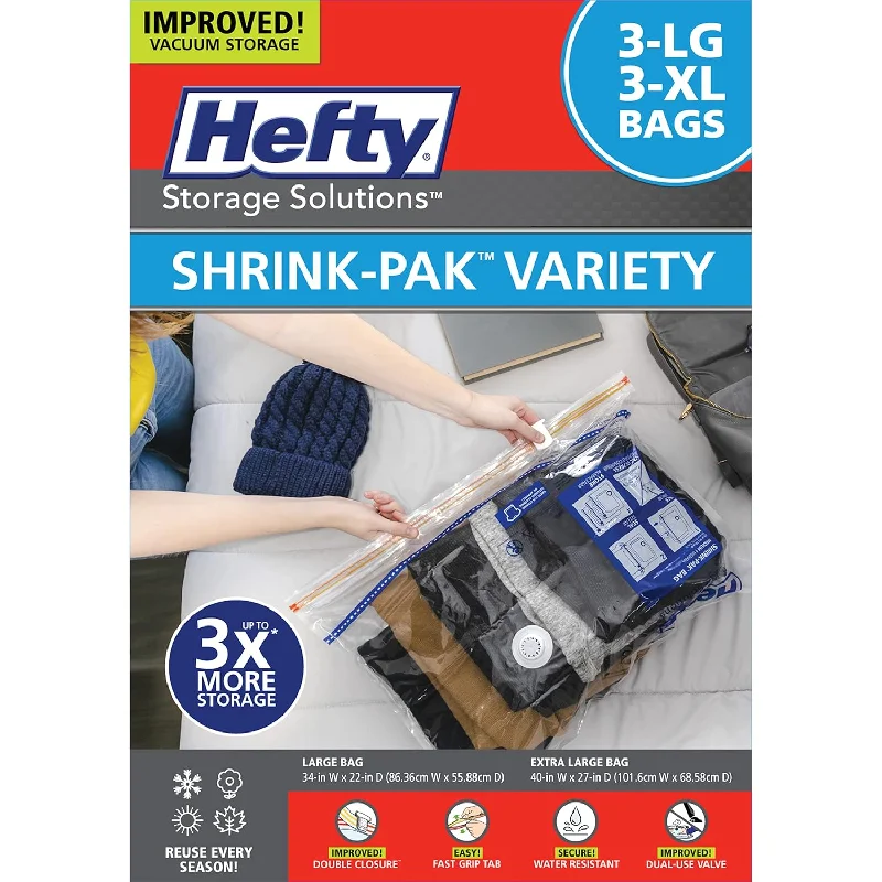 Pillow for twin mattresses-Shrink-Pak - 3 Large, 3 Xl Vacuum Storage Bags For Storage For Clothes, Pillows,