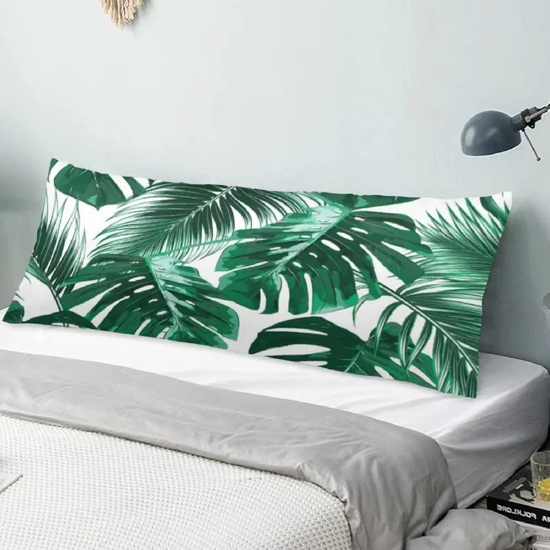 Pillow for pregnancy sleep-Tropical Leaf Body Pillow Cover Green Palm Leaves Summer Exotic Jungle Floral 