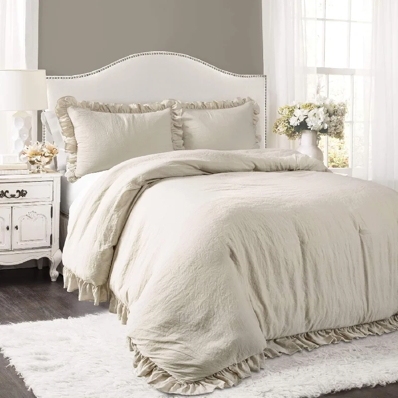 Pillow for wide beds-Wheat Reyna Comforter Ruffled 3 Piece Set With Pillow Sham King Size Bedding