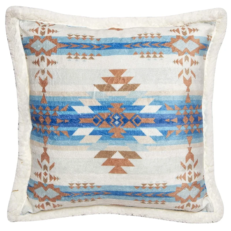 Pillow for camping trips-Wrangler Stack Rock Southwestern Sherpa 18X18 Throw Pillow, White