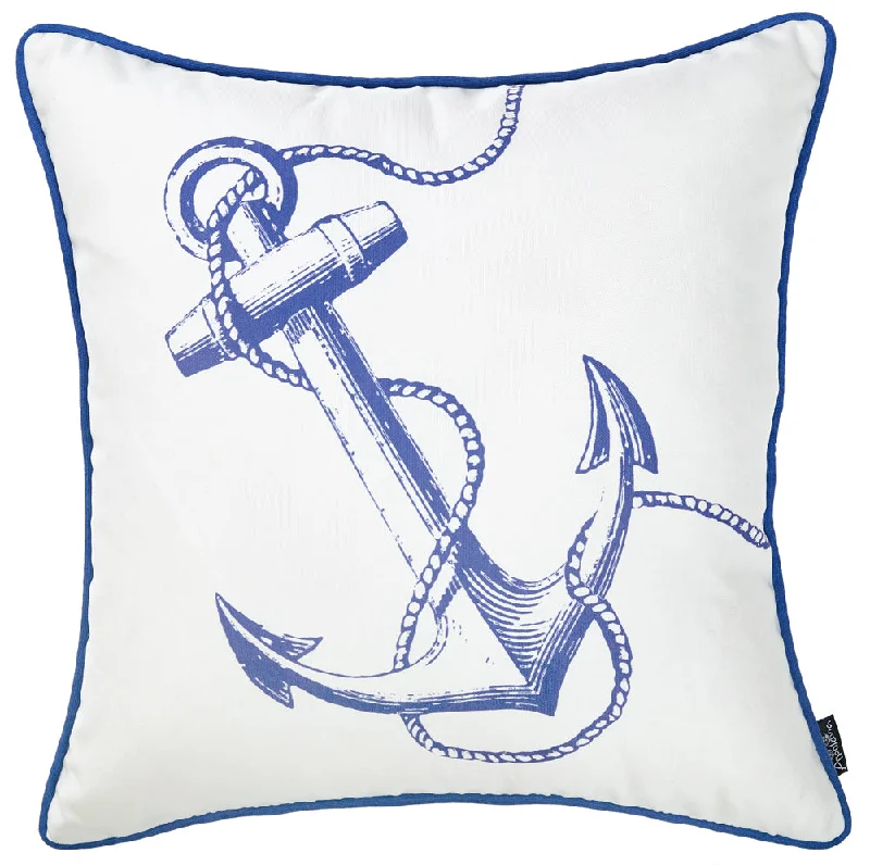 Pillow for home sleep-18" Blue And White Nautical Anchor Decorative Throw Pillow Cover