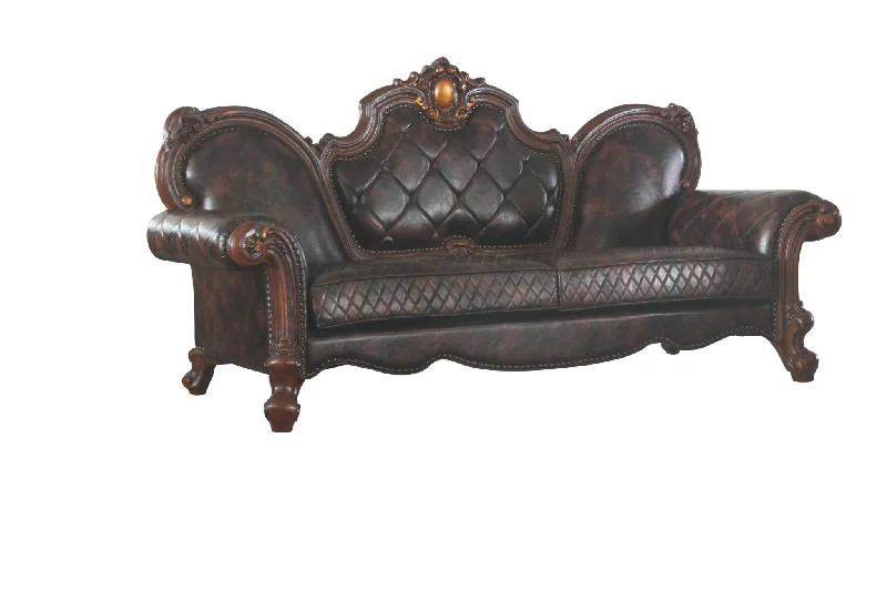 Pillow with cotton finish-93" Dark Brown Faux Leather Sofa And Toss Pillows