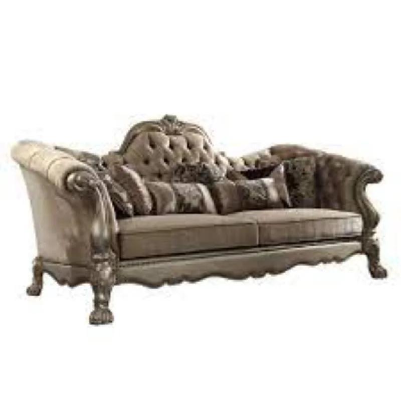 Pillow for twin relaxation-96" Bone Velvet Sofa And Toss Pillows With Gold Legs