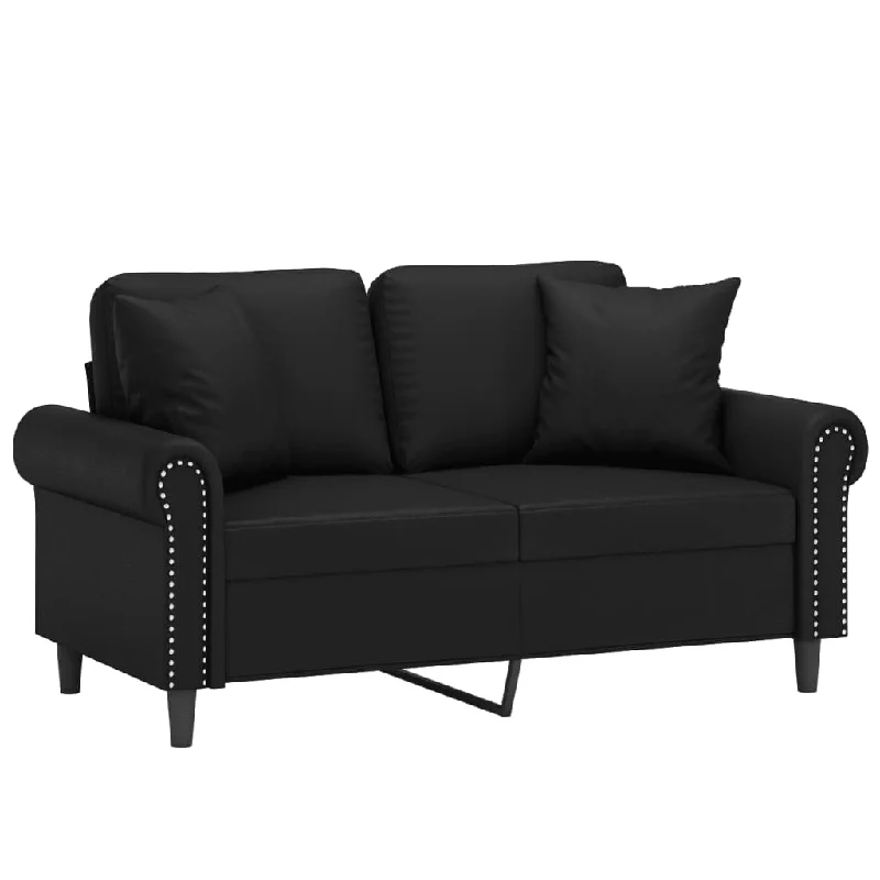 Pillow for luxury sleep-2-Seater Sofa with Throw Pillows Loveseat Couch Black Faux Leather