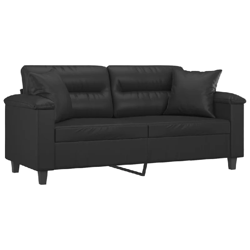 Pillow with anti-allergy design-2-Seater Sofa with Throw Pillows Loveseat Couch Black Faux Leather