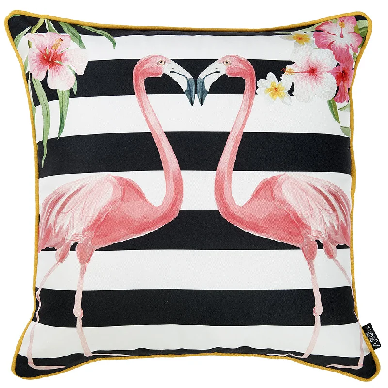 Pillow for back sleep-18" Black and White Flamingo Throw Pillow Cover