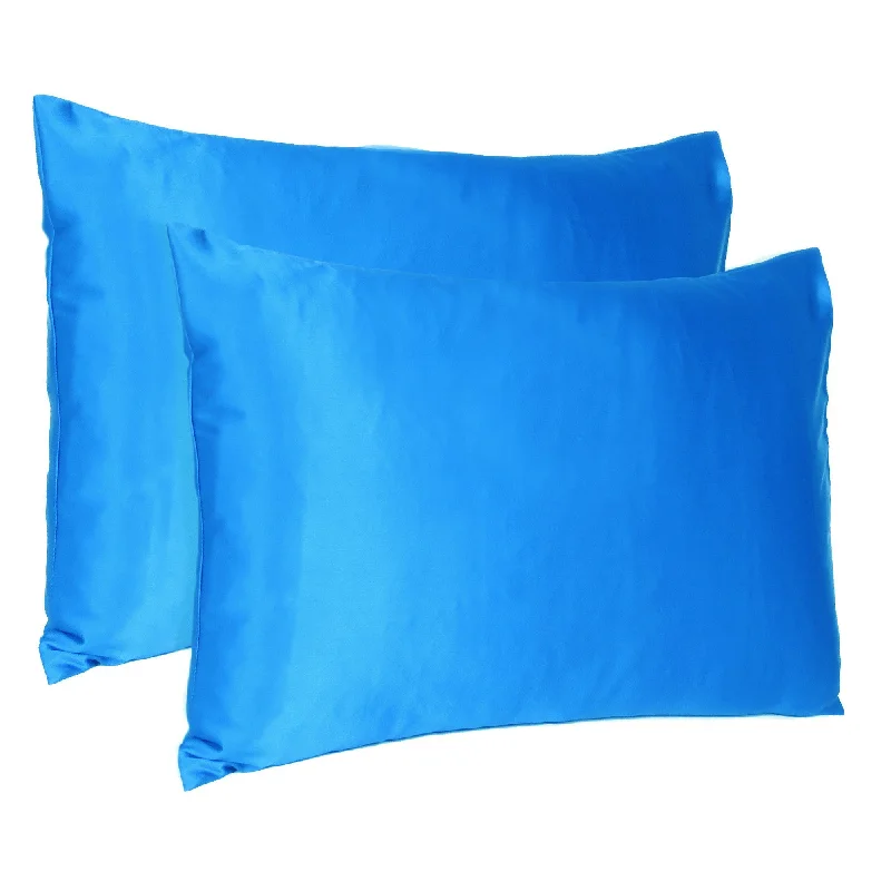 Pillow with extra finish-Blue Dreamy Set Of 2 Silky Satin Queen Pillowcases