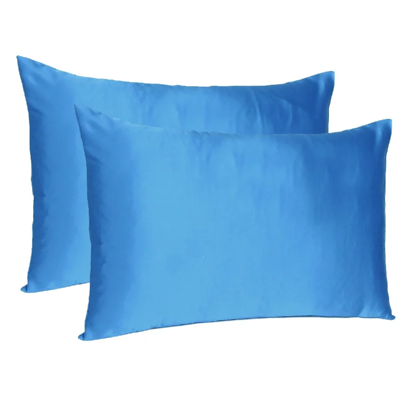 Pillow with bamboo finish-Bright Blue Dreamy Set Of 2 Silky Satin Standard Pillowcases