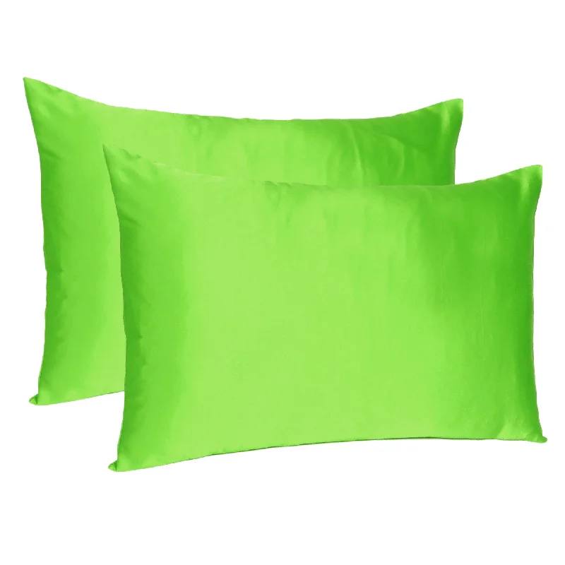 Pillow for travel sleep-Bright Green Dreamy Set Of 2 Silky Satin Standard Pillowcases