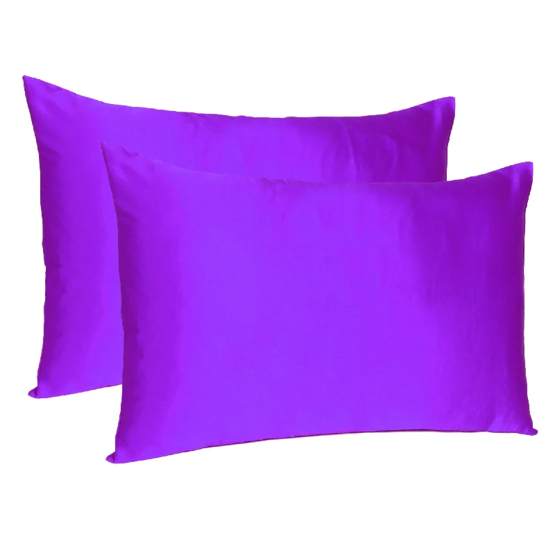 Pillow with light design-Bright Purple Dreamy Set Of 2 Silky Satin King Pillowcases