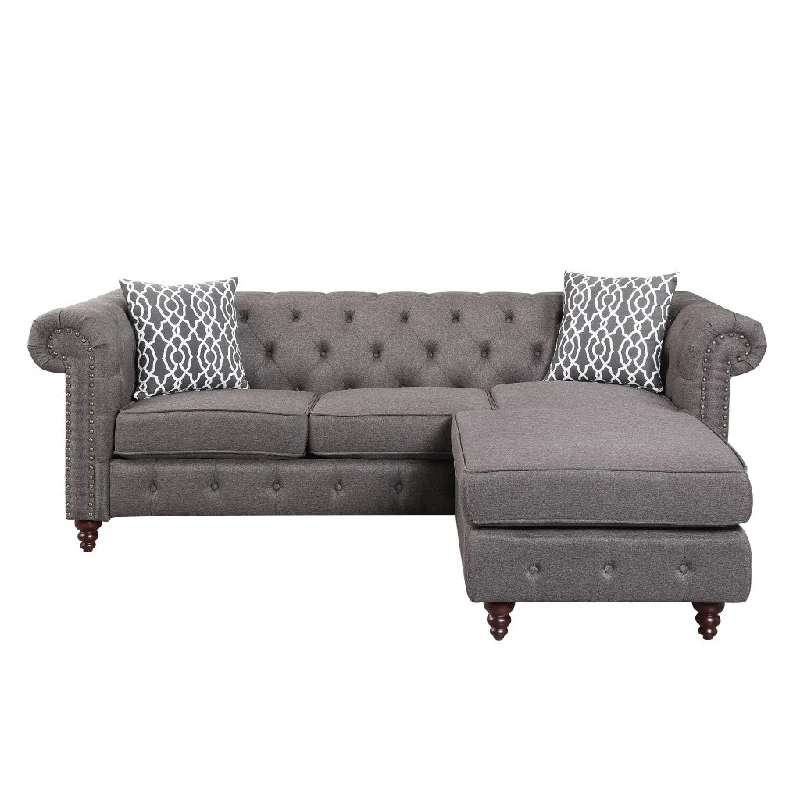 Pillow with dense texture-Brown Linen L Shaped Sofa and Chaise Sectional And Toss Pillows