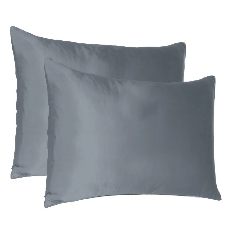 Pillow with hypoallergenic design-Dark Gray Dreamy Set Of 2 Silky Satin Standard Pillowcases