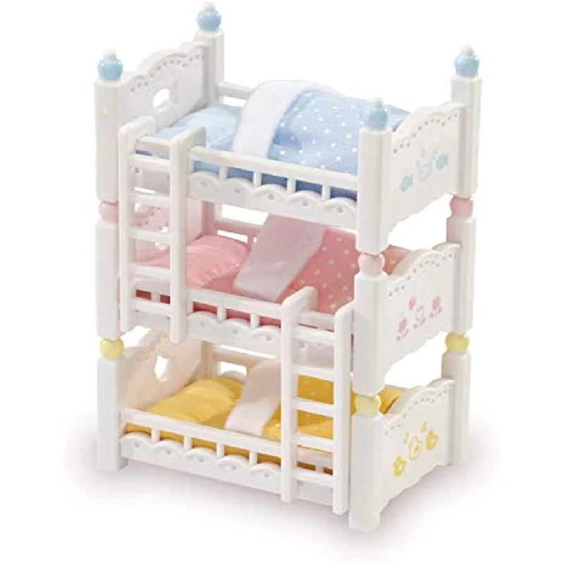 Pillow for king relaxation-Dollhouse Toy Furniture Set includes three beds, three mattresses with pillows, three blankets and two ladders