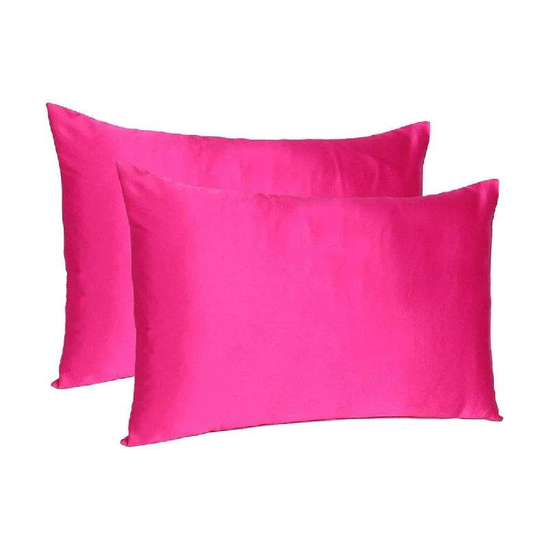 Pillow with lightweight texture-Fuchsia Dreamy Set Of 2 Silky Satin Queen Pillowcases