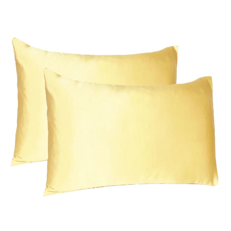 Pillow with medium design-Gold Dreamy Set Of 2 Silky Satin King Pillowcases