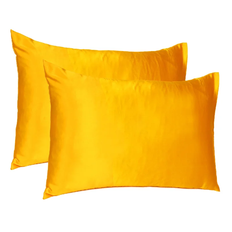 Pillow with strong finish-Goldenrod Dreamy Set Of 2 Silky Satin King Pillowcases